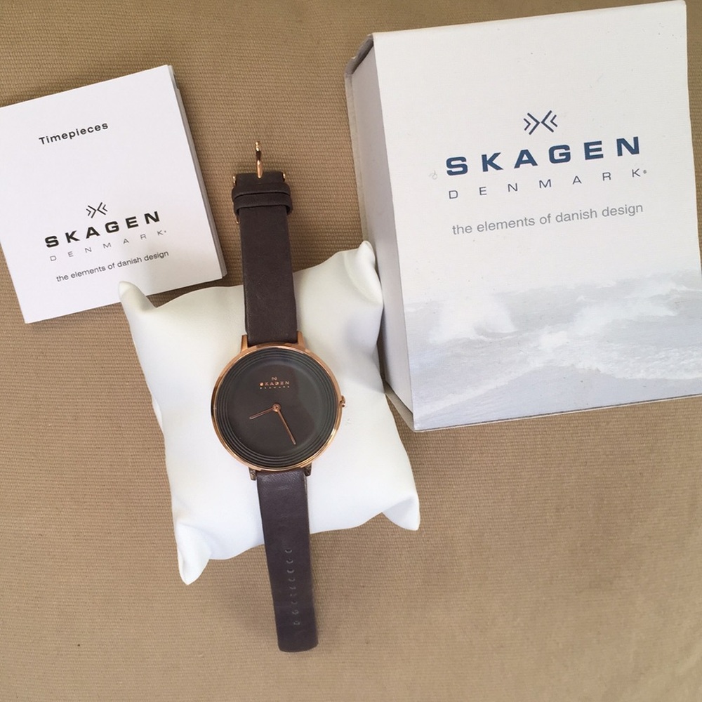 Skagen Grey Leather Watch NWT